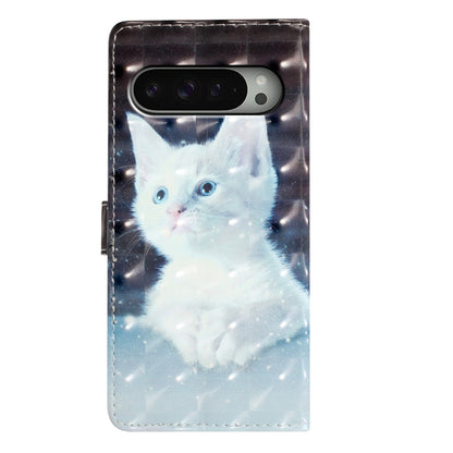 For Google Pixel 9 Pro XL 3D Pattern Leather Phone Case(White Cat) by buy2fix