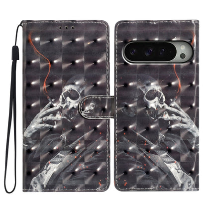 For Google Pixel 9 Pro XL 3D Pattern Leather Phone Case(Skull) by buy2fix