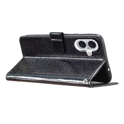 For iPhone 16 Plus Glitter Powder Flip Leather Phone Case(Black) by buy2fix