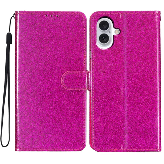 For iPhone 16 Plus Glitter Powder Flip Leather Phone Case(Rose Red) by buy2fix