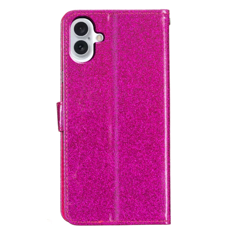 For iPhone 16 Plus Glitter Powder Flip Leather Phone Case(Rose Red) by buy2fix