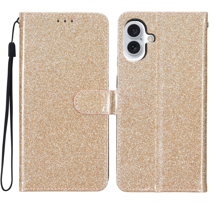 For iPhone 16 Plus Glitter Powder Flip Leather Phone Case(Gold) by buy2fix