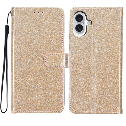For iPhone 16 Plus Glitter Powder Flip Leather Phone Case(Gold) by buy2fix