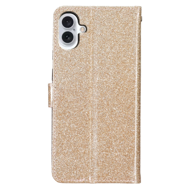 For iPhone 16 Plus Glitter Powder Flip Leather Phone Case(Gold) by buy2fix
