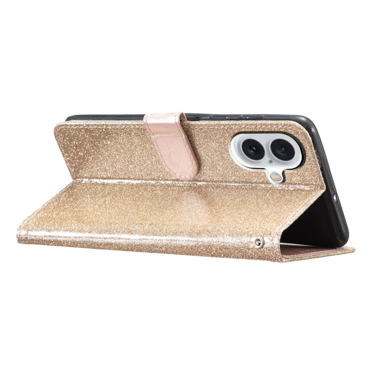 For iPhone 16 Plus Glitter Powder Flip Leather Phone Case(Gold) by buy2fix