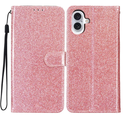 For iPhone 16 Plus Glitter Powder Flip Leather Phone Case(Rose Gold) by buy2fix