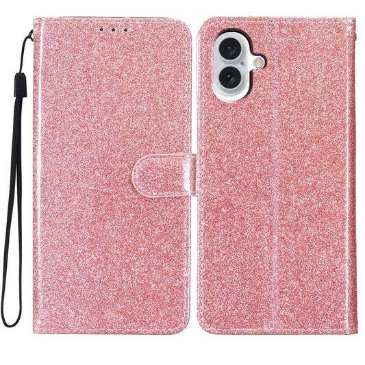 For iPhone 16 Plus Glitter Powder Flip Leather Phone Case(Rose Gold) by buy2fix