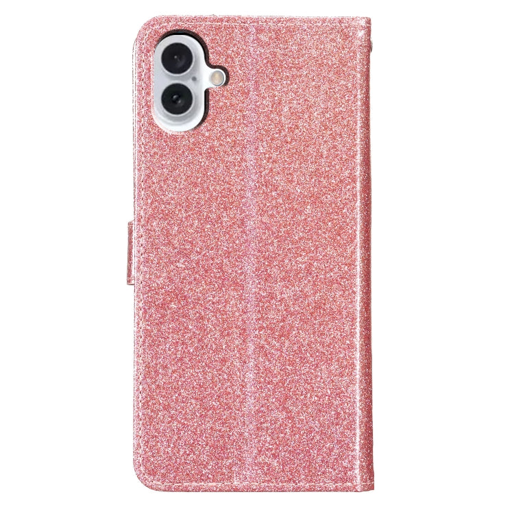 For iPhone 16 Plus Glitter Powder Flip Leather Phone Case(Rose Gold) by buy2fix