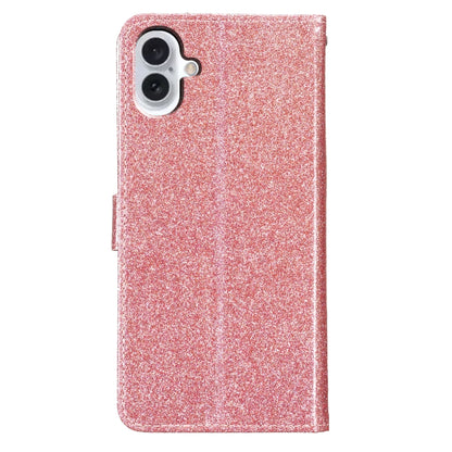 For iPhone 16 Plus Glitter Powder Flip Leather Phone Case(Rose Gold) by buy2fix