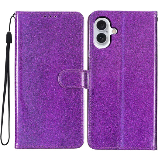 For iPhone 16 Plus Glitter Powder Flip Leather Phone Case(Purple) by buy2fix