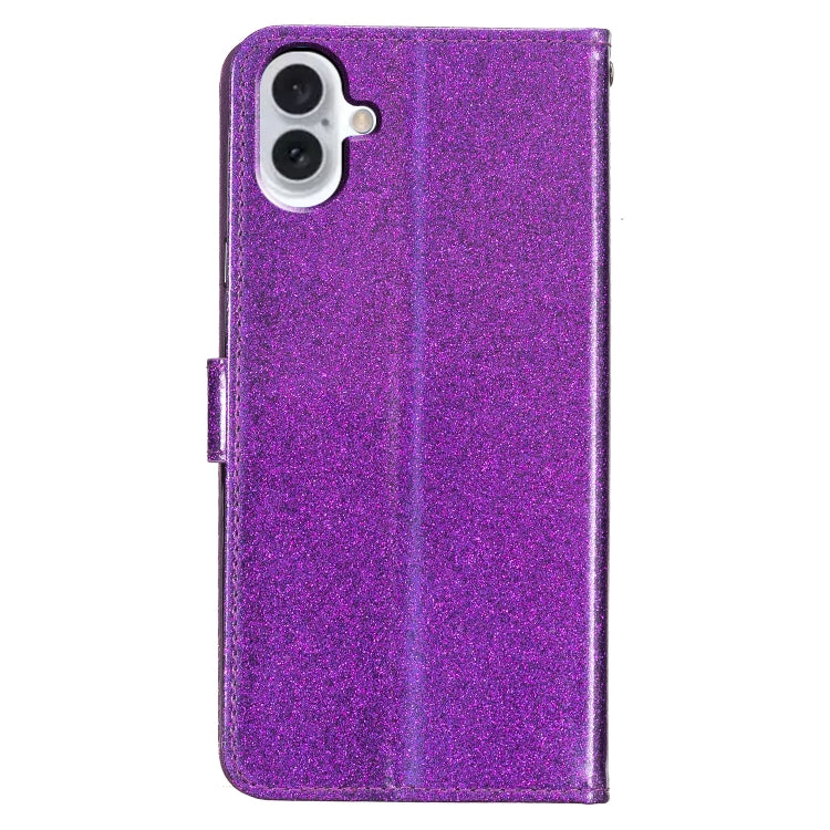 For iPhone 16 Plus Glitter Powder Flip Leather Phone Case(Purple) by buy2fix