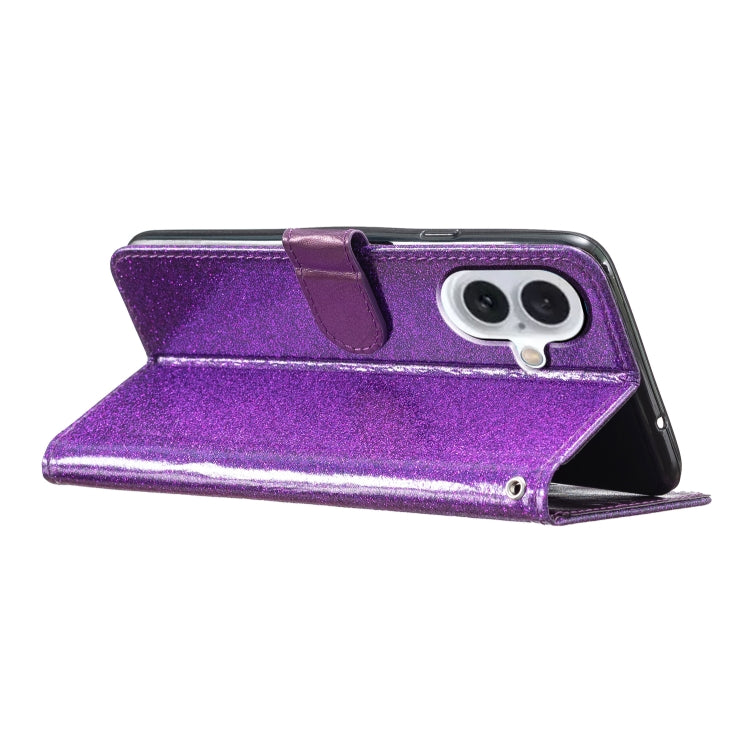 For iPhone 16 Plus Glitter Powder Flip Leather Phone Case(Purple) by buy2fix