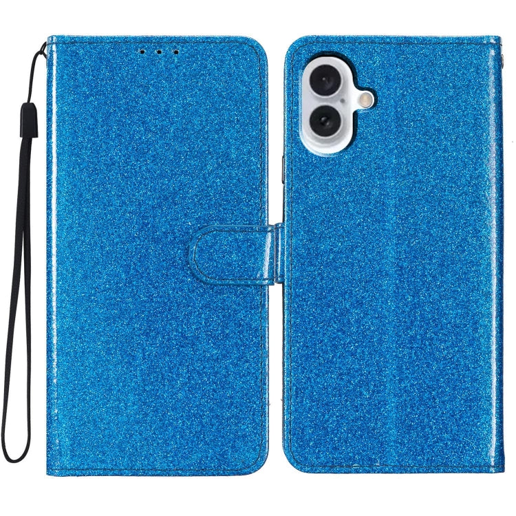 For iPhone 16 Plus Glitter Powder Flip Leather Phone Case(Blue) by buy2fix