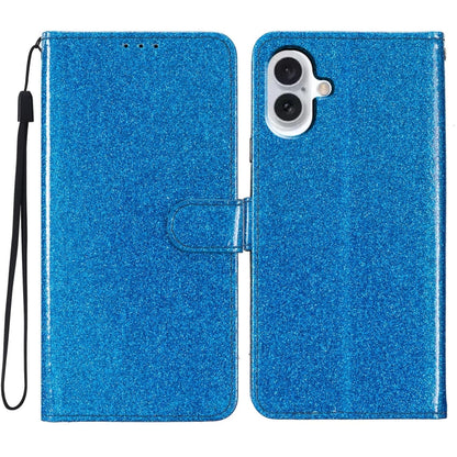 For iPhone 16 Plus Glitter Powder Flip Leather Phone Case(Blue) by buy2fix