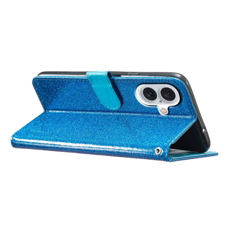 For iPhone 16 Plus Glitter Powder Flip Leather Phone Case(Blue) by buy2fix