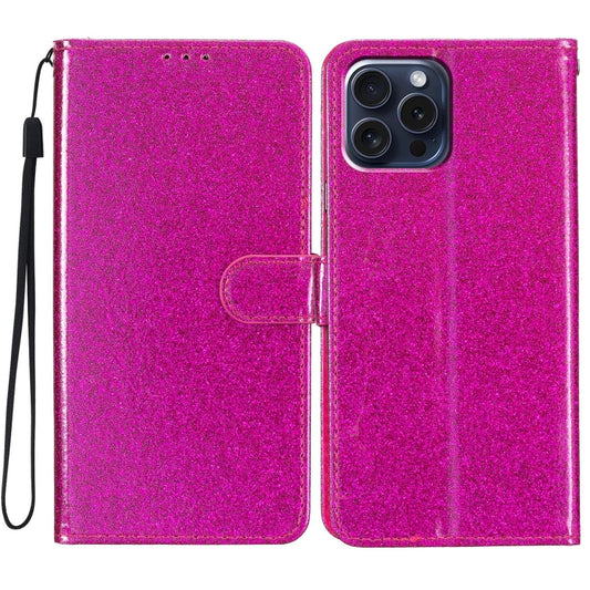 For iPhone 16 Pro Glitter Powder Flip Leather Phone Case(Rose Red) by buy2fix