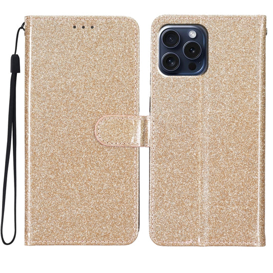 For iPhone 16 Pro Glitter Powder Flip Leather Phone Case(Gold) by buy2fix