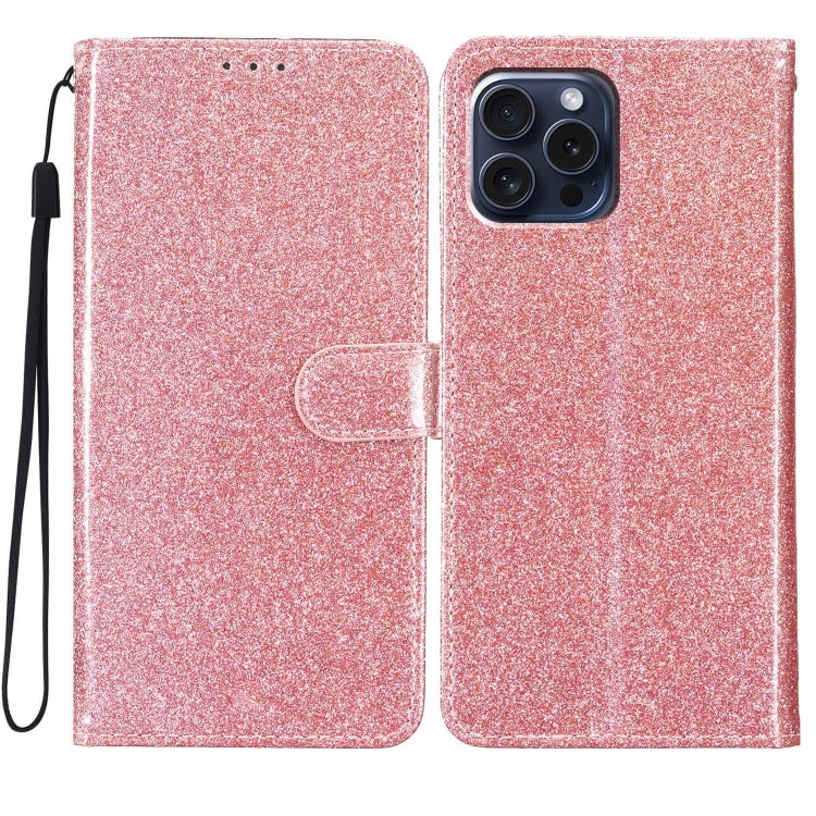 For iPhone 16 Pro Glitter Powder Flip Leather Phone Case(Rose Gold) by buy2fix