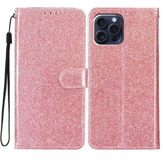 For iPhone 16 Pro Glitter Powder Flip Leather Phone Case(Rose Gold) by buy2fix