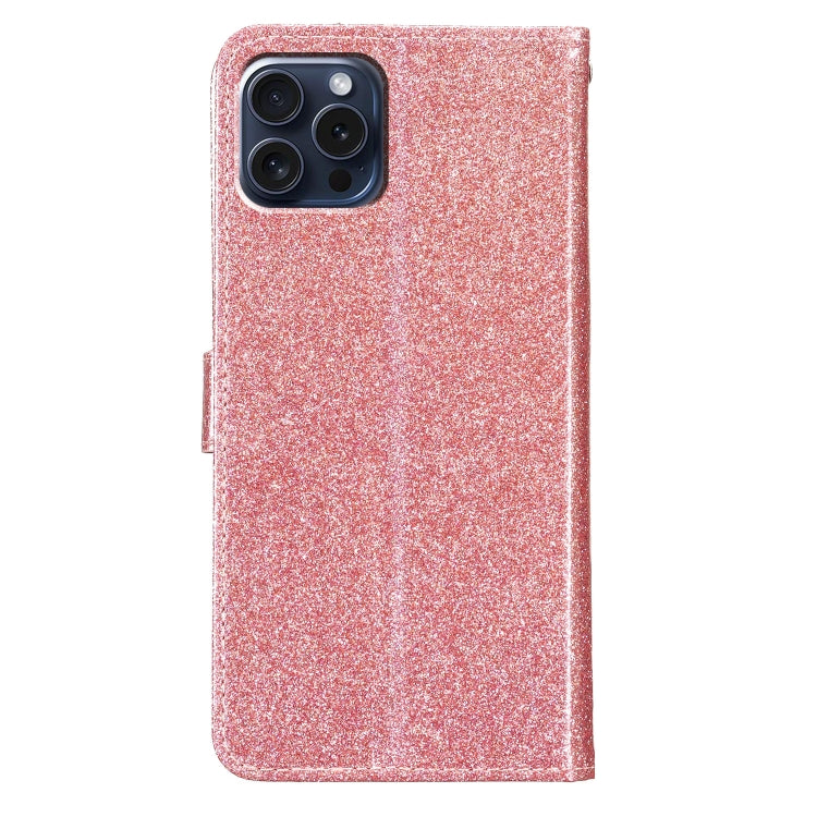 For iPhone 16 Pro Glitter Powder Flip Leather Phone Case(Rose Gold) by buy2fix