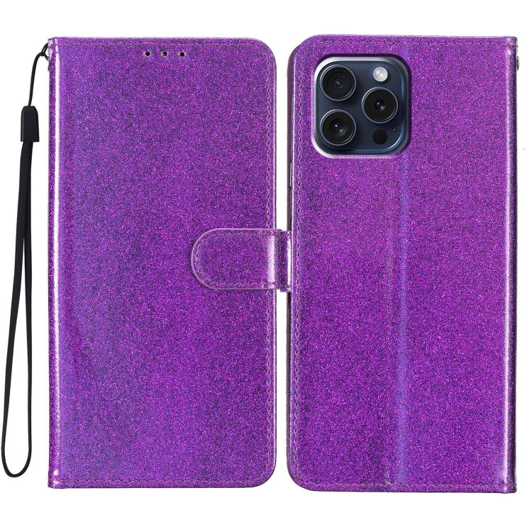 For iPhone 16 Pro Glitter Powder Flip Leather Phone Case(Purple) by buy2fix