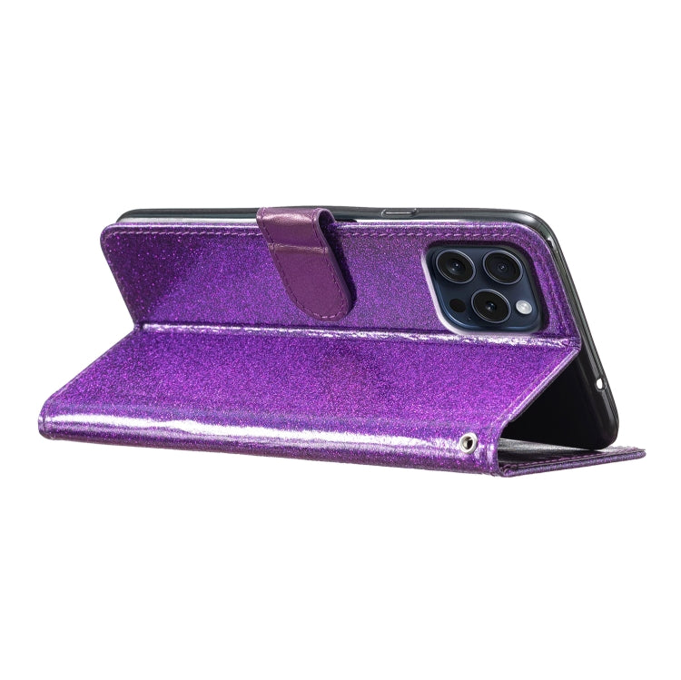 For iPhone 16 Pro Glitter Powder Flip Leather Phone Case(Purple) by buy2fix