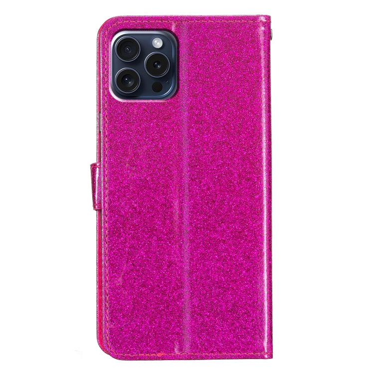 For iPhone 16 Pro Max Glitter Powder Flip Leather Phone Case(Rose Red) by buy2fix