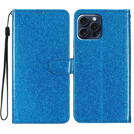 For iPhone 16 Pro Max Glitter Powder Flip Leather Phone Case(Blue) by buy2fix