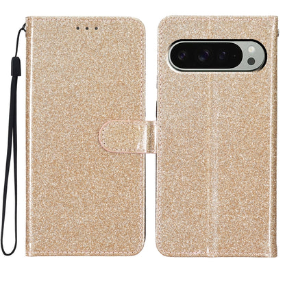 For Google Pixel 9 / 9 Pro Glitter Powder Flip Leather Phone Case(Gold) by buy2fix