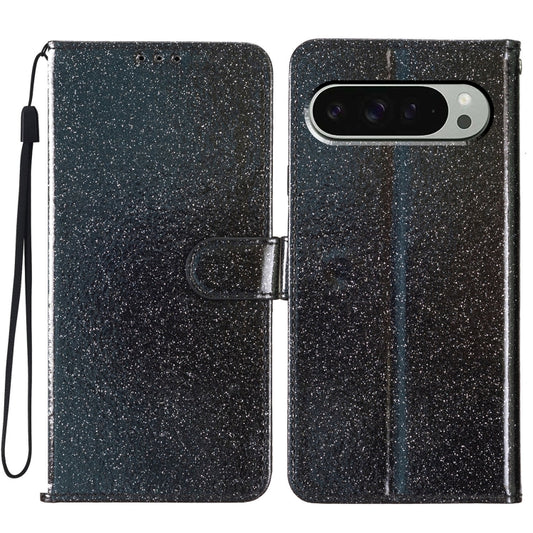 For Google Pixel 9 Pro XL Glitter Powder Flip Leather Phone Case(Black) by buy2fix