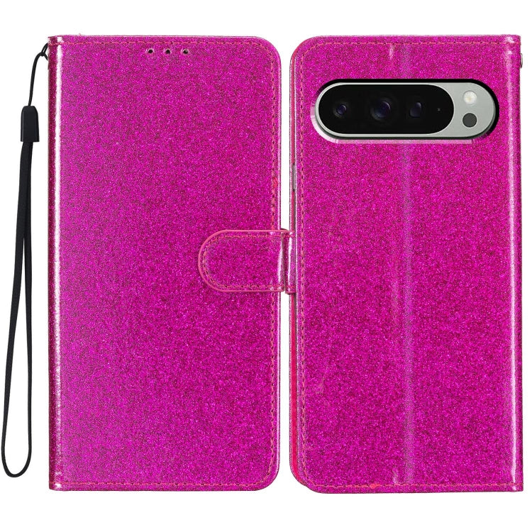 For Google Pixel 9 Pro XL Glitter Powder Flip Leather Phone Case(Rose Red) by buy2fix