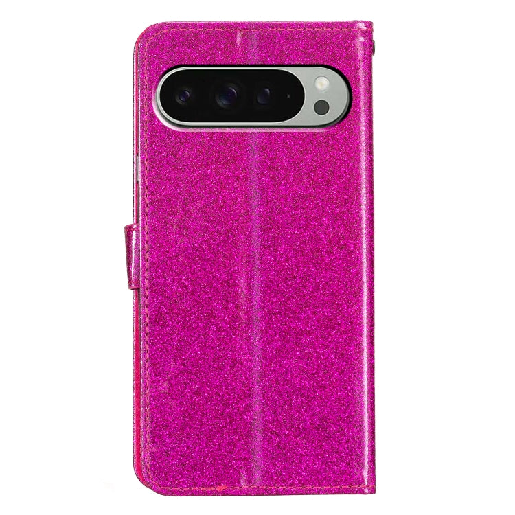 For Google Pixel 9 Pro XL Glitter Powder Flip Leather Phone Case(Rose Red) by buy2fix