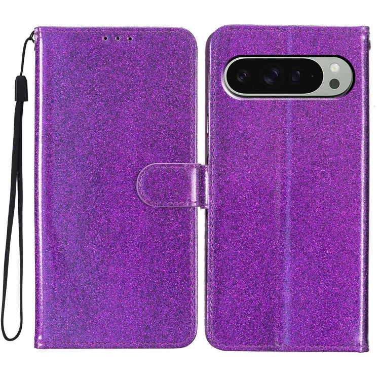 For Google Pixel 9 Pro XL Glitter Powder Flip Leather Phone Case(Purple) by buy2fix