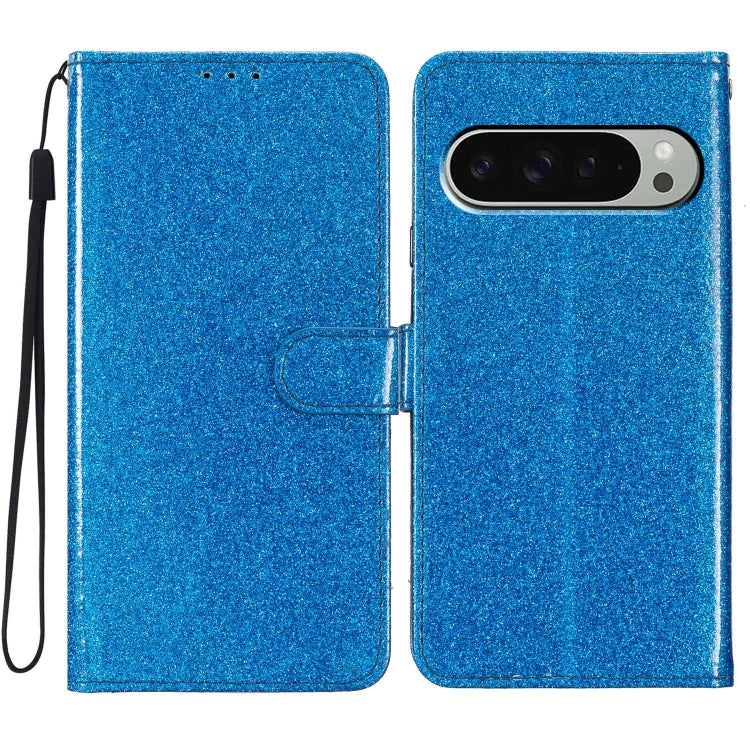 For Google Pixel 9 Pro XL Glitter Powder Flip Leather Phone Case(Blue) by buy2fix