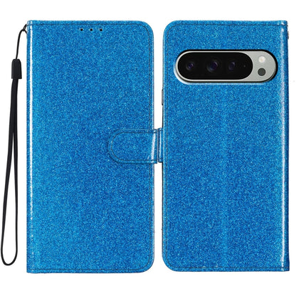 For Google Pixel 9 Pro XL Glitter Powder Flip Leather Phone Case(Blue) by buy2fix