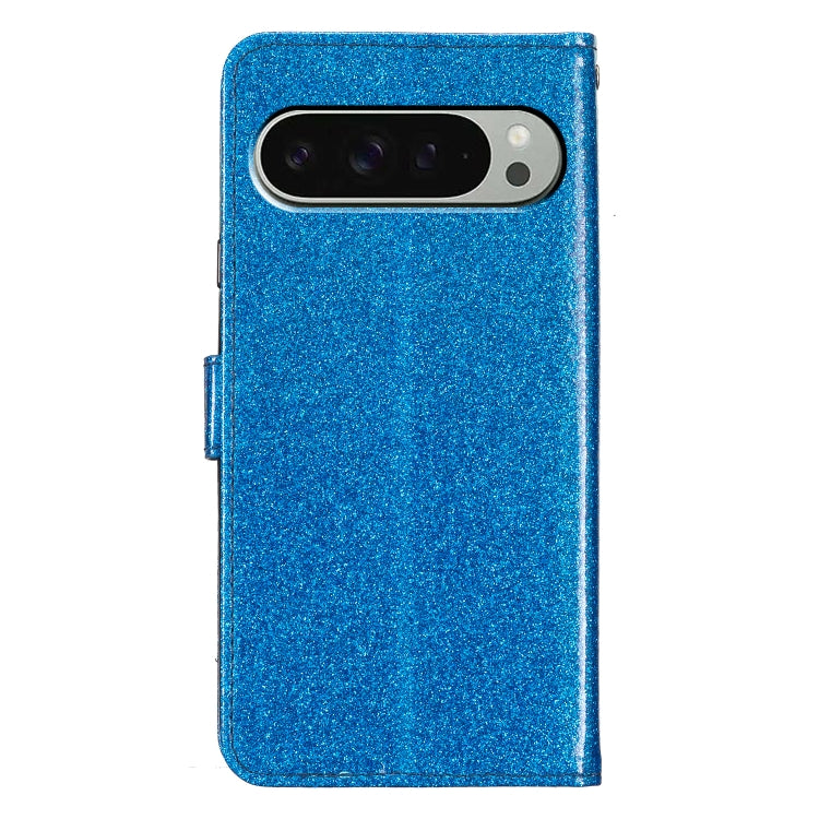 For Google Pixel 9 Pro XL Glitter Powder Flip Leather Phone Case(Blue) by buy2fix