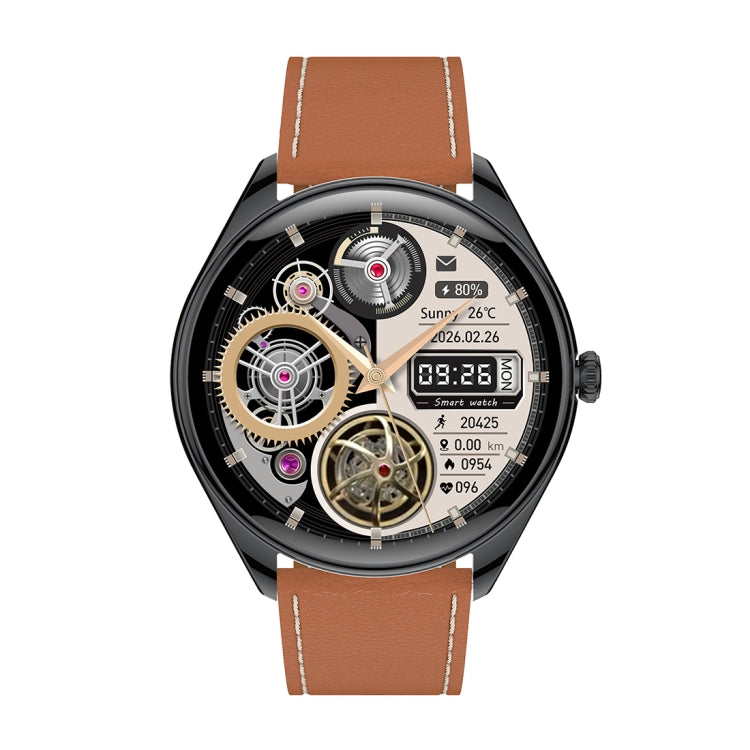 MT55 1.43 inch AMOLED HD Screen Ultra-thin Smart Call Health Watch, Leather Strap(Black Brown) by buy2fix