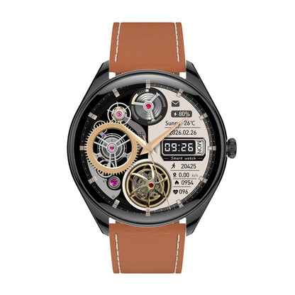 MT55 1.43 inch AMOLED HD Screen Ultra-thin Smart Call Health Watch, Leather Strap(Black Brown) by buy2fix