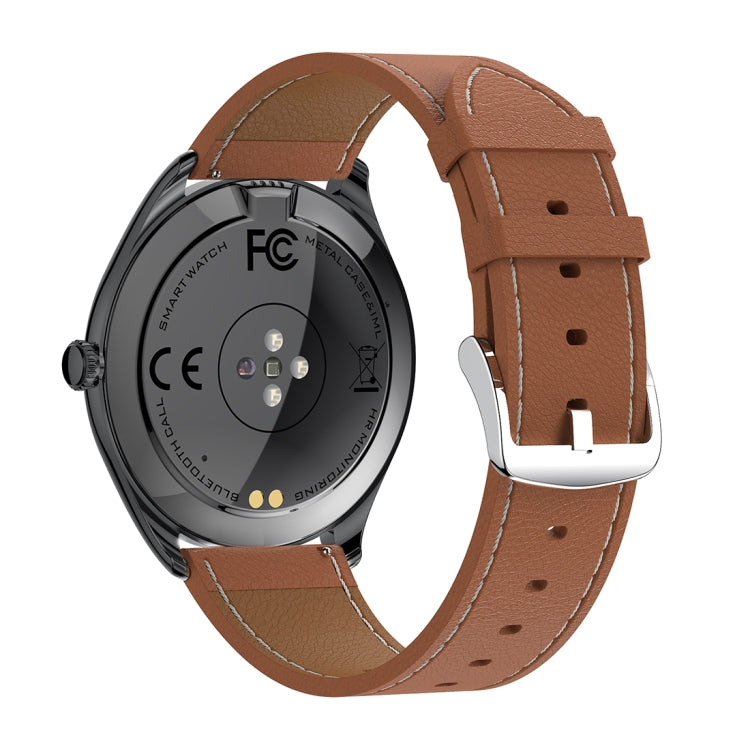 MT55 1.43 inch AMOLED HD Screen Ultra-thin Smart Call Health Watch, Leather Strap(Black Brown) by buy2fix