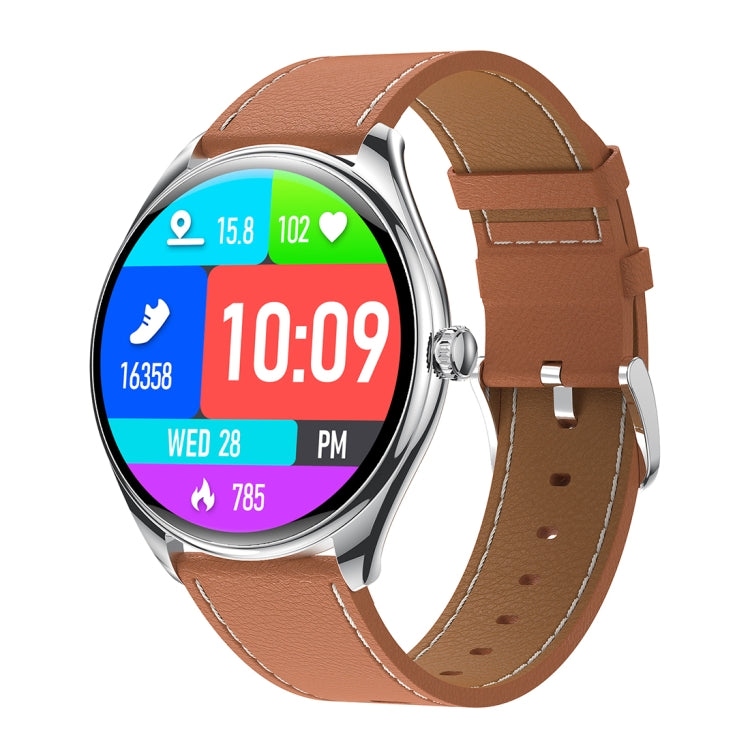 MT55 1.43 inch AMOLED HD Screen Ultra-thin Smart Call Health Watch, Leather Strap(Silver Brown) by buy2fix