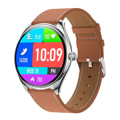 MT55 1.43 inch AMOLED HD Screen Ultra-thin Smart Call Health Watch, Leather Strap(Silver Brown) by buy2fix