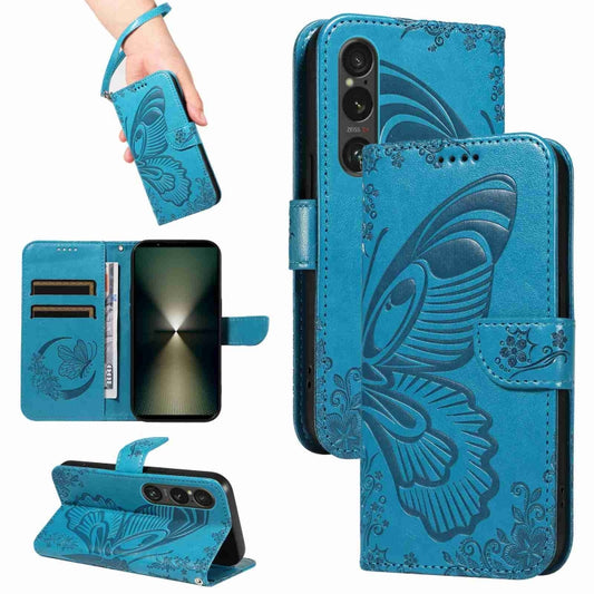 For Sony Xperia 1 VI 2024 Swallowtail Butterfly Embossed Leather Phone Case(Blue) by buy2fix
