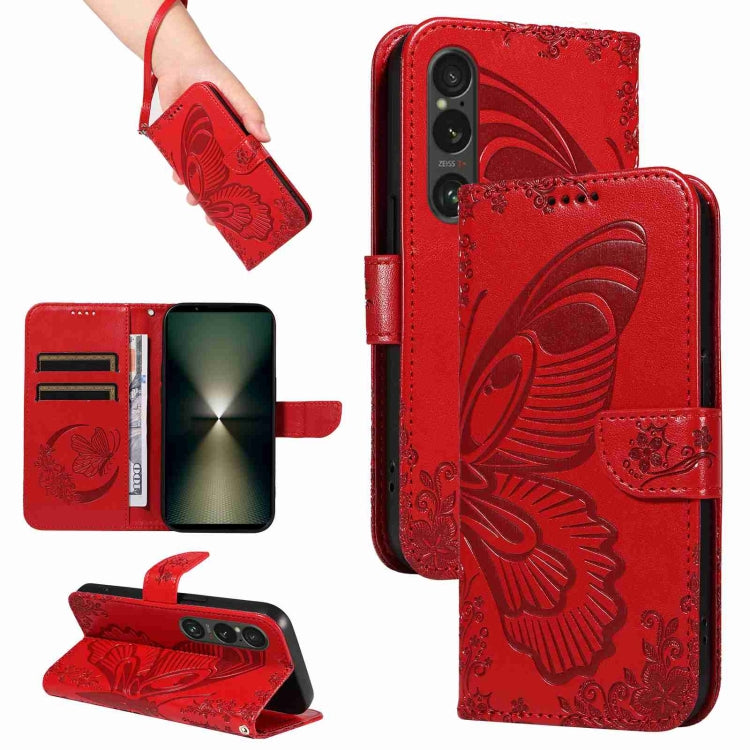 For Sony Xperia 1 VI 2024 Swallowtail Butterfly Embossed Leather Phone Case(Red) by buy2fix