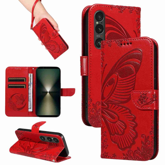 For Sony Xperia 1 VI 2024 Swallowtail Butterfly Embossed Leather Phone Case(Red) by buy2fix