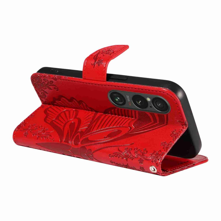 For Sony Xperia 1 VI 2024 Swallowtail Butterfly Embossed Leather Phone Case(Red) by buy2fix