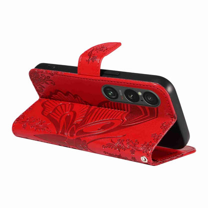 For Sony Xperia 1 VI 2024 Swallowtail Butterfly Embossed Leather Phone Case(Red) by buy2fix