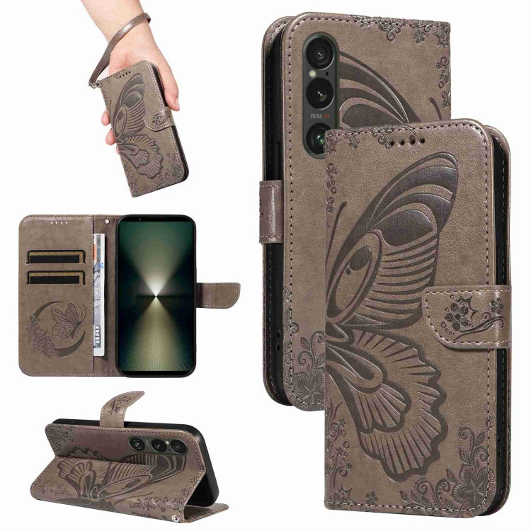For Sony Xperia 1 VI 2024 Swallowtail Butterfly Embossed Leather Phone Case(Grey) by buy2fix