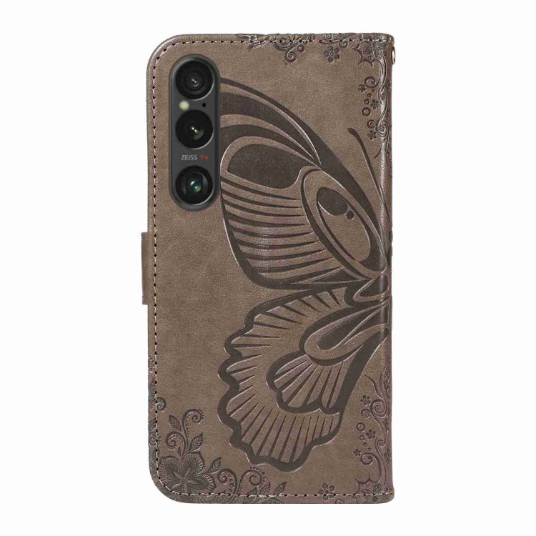 For Sony Xperia 1 VI 2024 Swallowtail Butterfly Embossed Leather Phone Case(Grey) by buy2fix