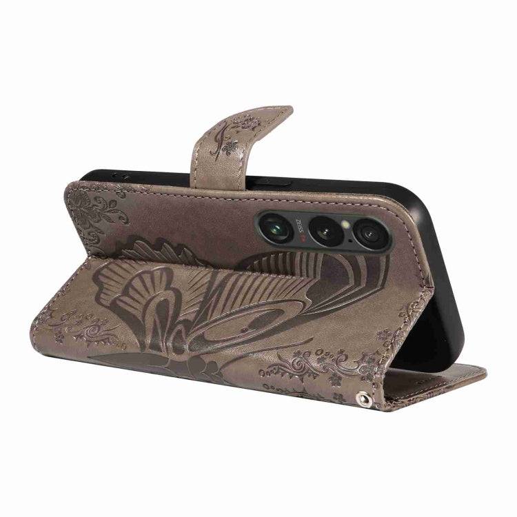 For Sony Xperia 1 VI 2024 Swallowtail Butterfly Embossed Leather Phone Case(Grey) by buy2fix
