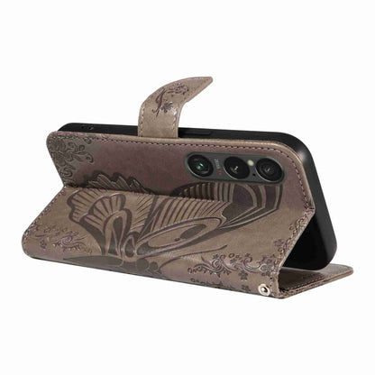 For Sony Xperia 1 VI 2024 Swallowtail Butterfly Embossed Leather Phone Case(Grey) by buy2fix